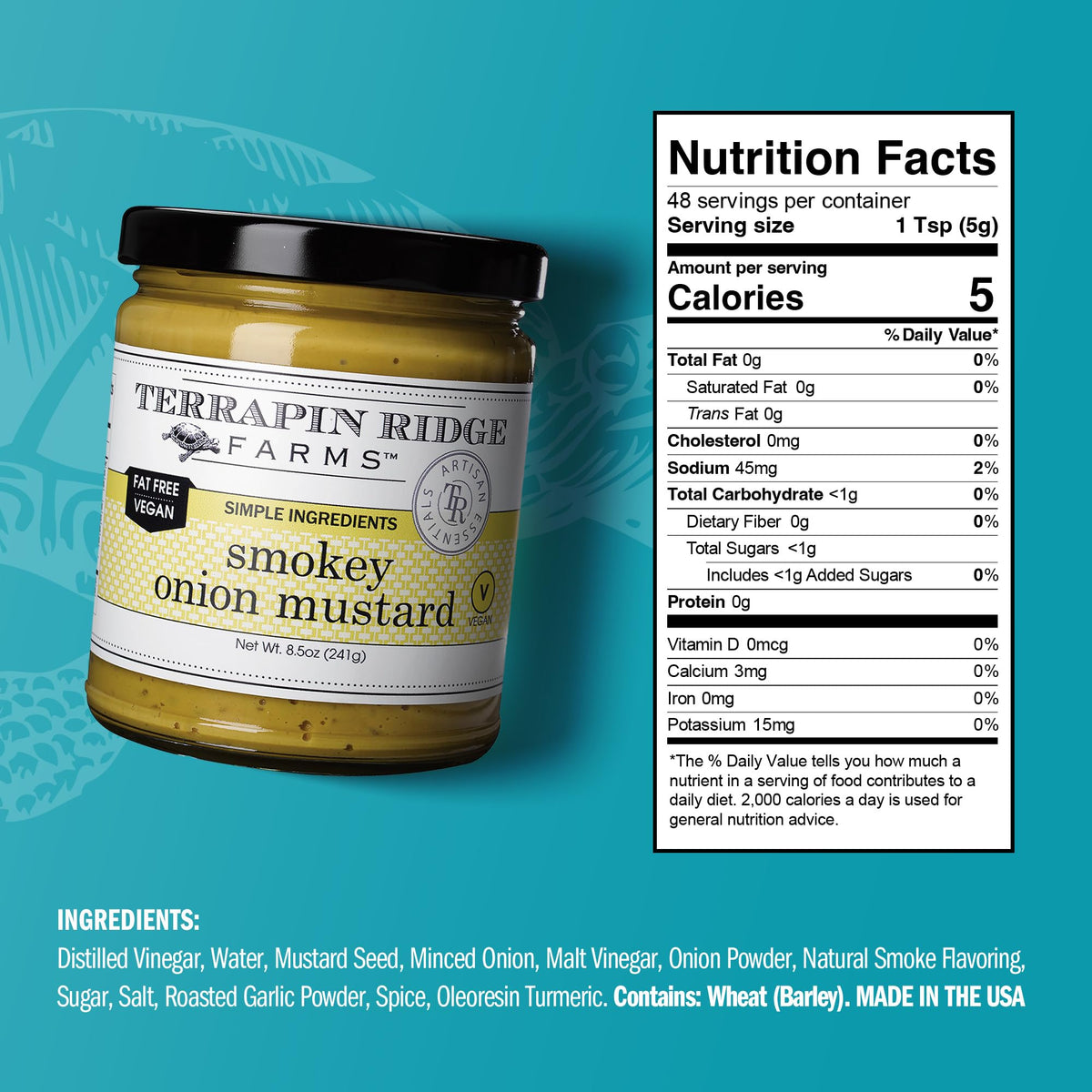 Terrapin Ridge smokey onion mustard burger-topped glaze enhances grilled patties.