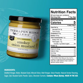 Terrapin Ridge smokey onion mustard burger-topped glaze enhances grilled patties.