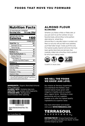 Terrasoul almond flour fine texture closeup highlighting superfine grind