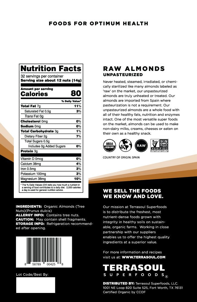 Terrasoul almonds raw ready for creamy almond milk