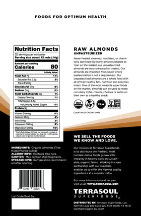 Terrasoul almonds raw ready for creamy almond milk