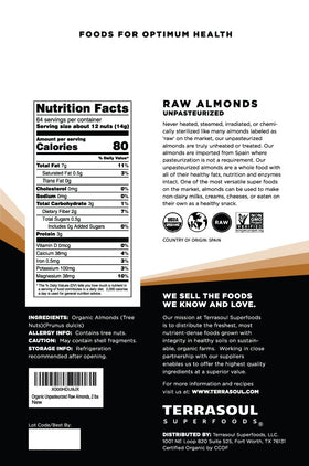 Terrasoul raw unpasteurized organic almonds for snacking