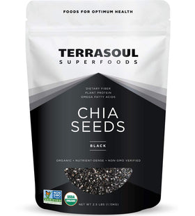 Terrasoul Black Chia Seeds in resealable packaging for freshness.