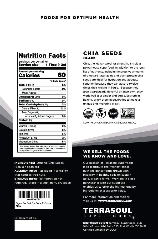 Terrasoul Black Chia Seeds in a bowl, perfect for puddings and toppings.