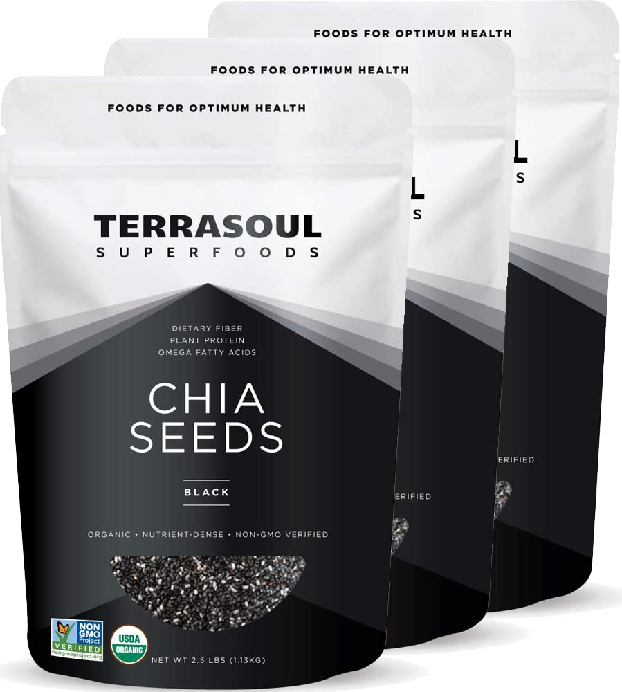 Terrasoul Black Chia Seeds bulk pack ready for smoothies and puddings.