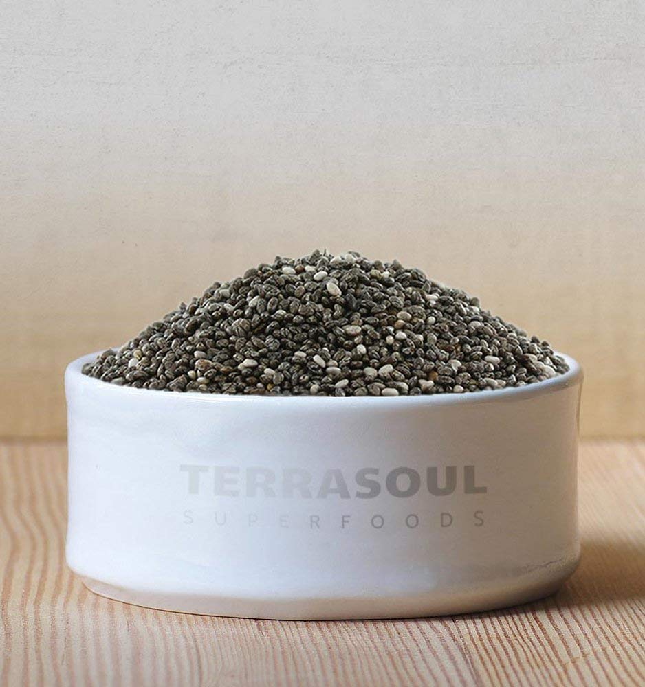 Terrasoul Black Chia Seeds close-up showing tiny nutrient-dense seeds.