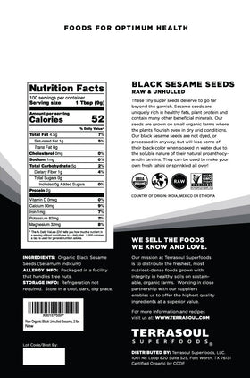 Terrasoul Black Sesame Seeds – raw unhulled; rich calcium and protein for toppings and recipes.