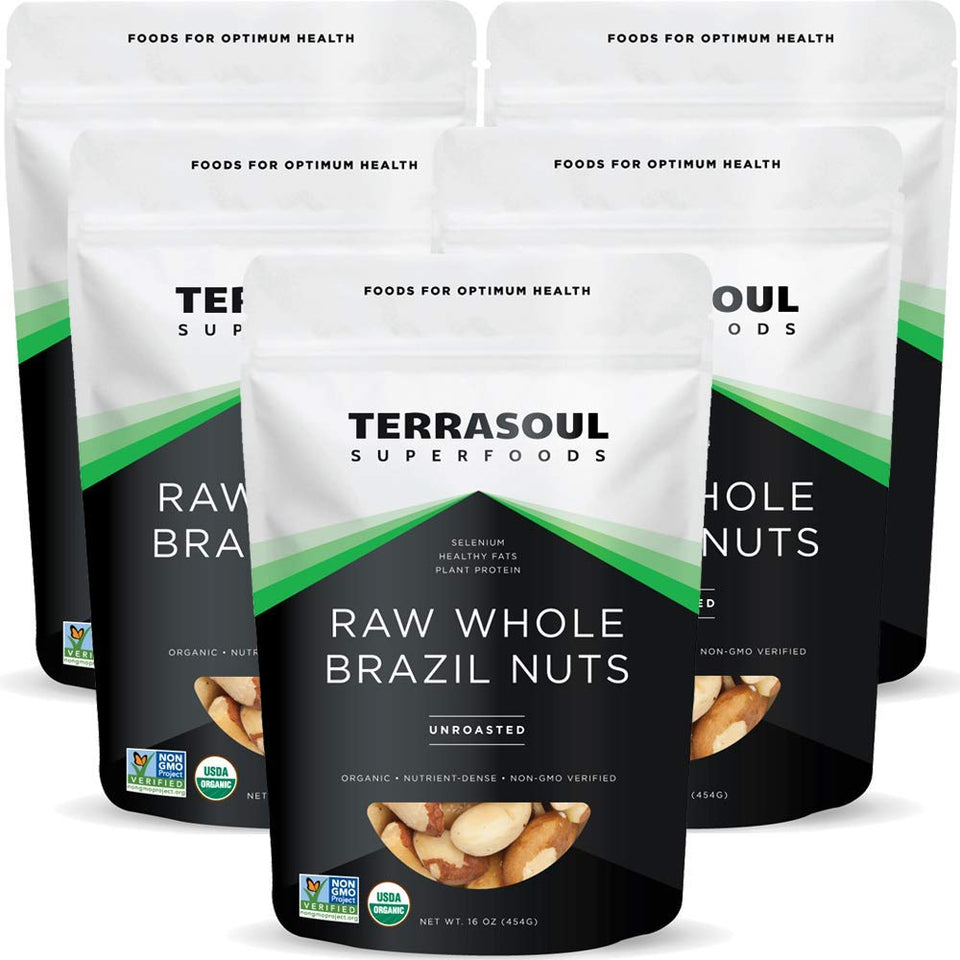 Terrasoul Brazil nuts front view in bulk bag; a raw, unsalted snack option.