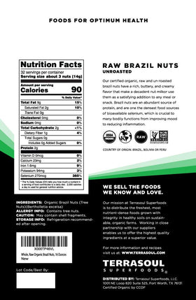 Terrasoul Organic raw Brazil nuts, unsalted and versatile for snacking.