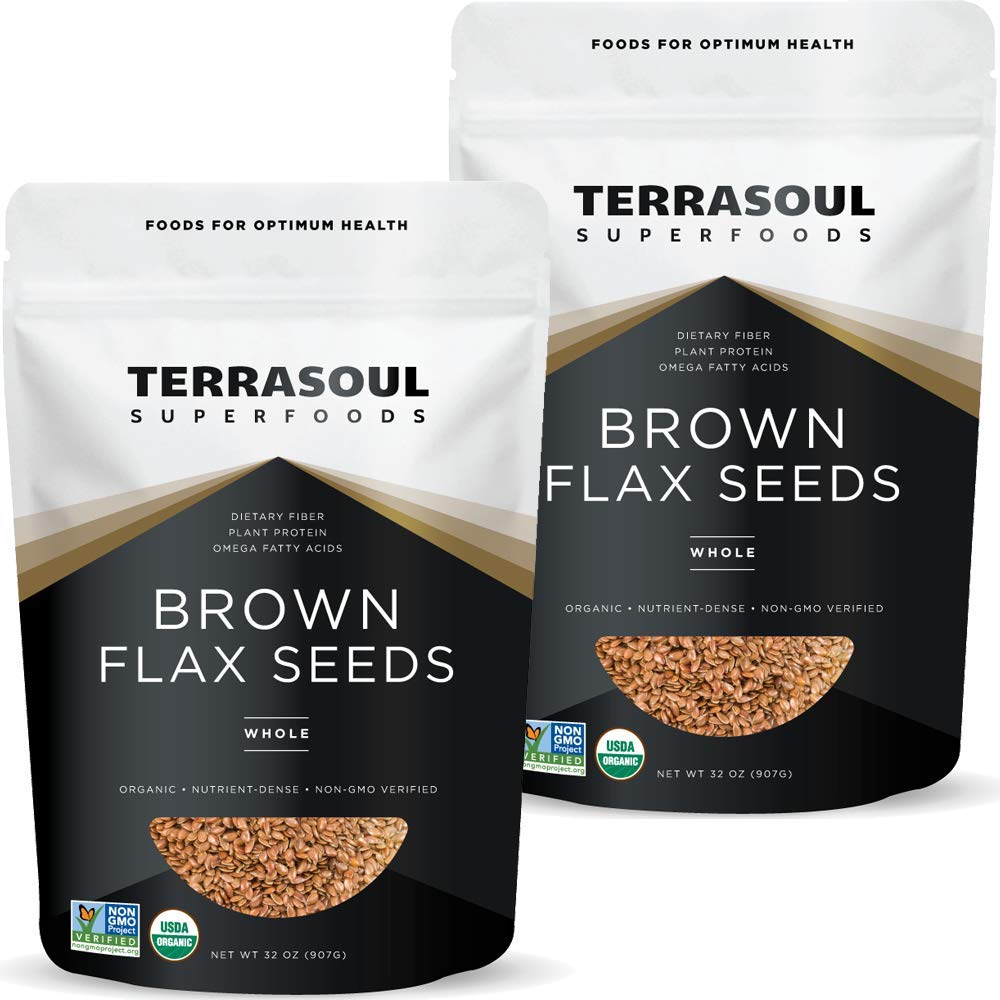 Terrasoul Organic Brown Flax Seeds in 2lb pouch front, ready for daily use and omega-3 boost.
