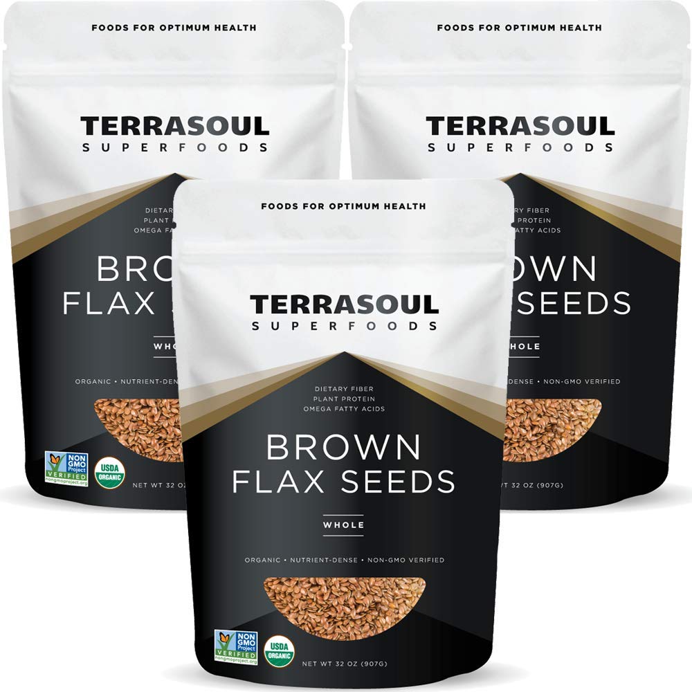 Terrasoul Brown Flax Seeds 3-pack packaging, ideal for everyday pantry use.