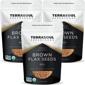 Terrasoul Brown Flax Seeds 3-pack packaging, ideal for everyday pantry use.