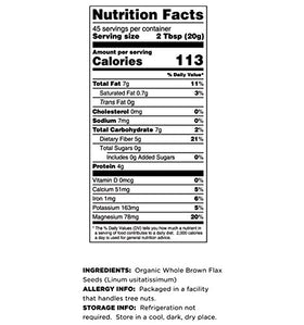 Terrasoul Brown Flax Seeds nutrition panel highlights organic, non-GMO quality