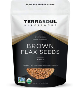Terrasoul Brown Flax Seeds packaging shows a 2 lb bag for easy at-home baking