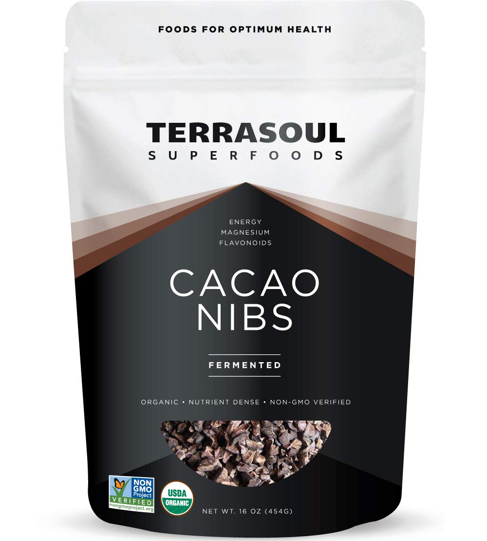 Terrasoul cacao nibs packaging front, ready for baking and snackable bites.