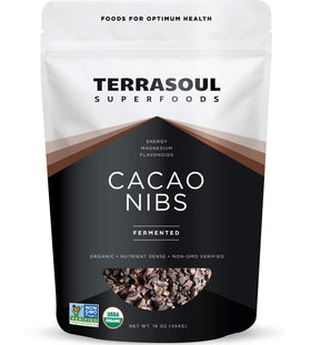 Terrasoul cacao nibs packaging front, ready for baking and snackable bites.