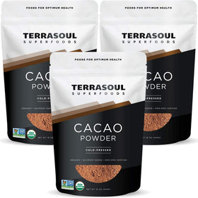 Terrasoul cacao powder 3lbs pack shown, versatile vegan baking ingredient