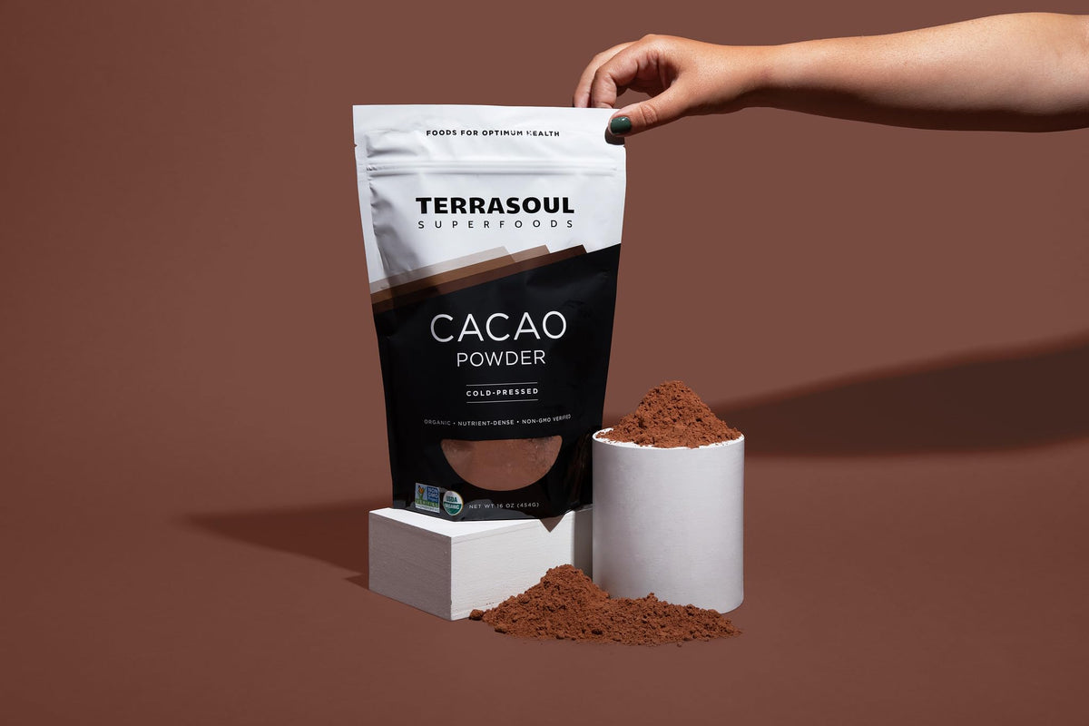 Terrasoul cacao powder organic label emphasizes certified organic quality