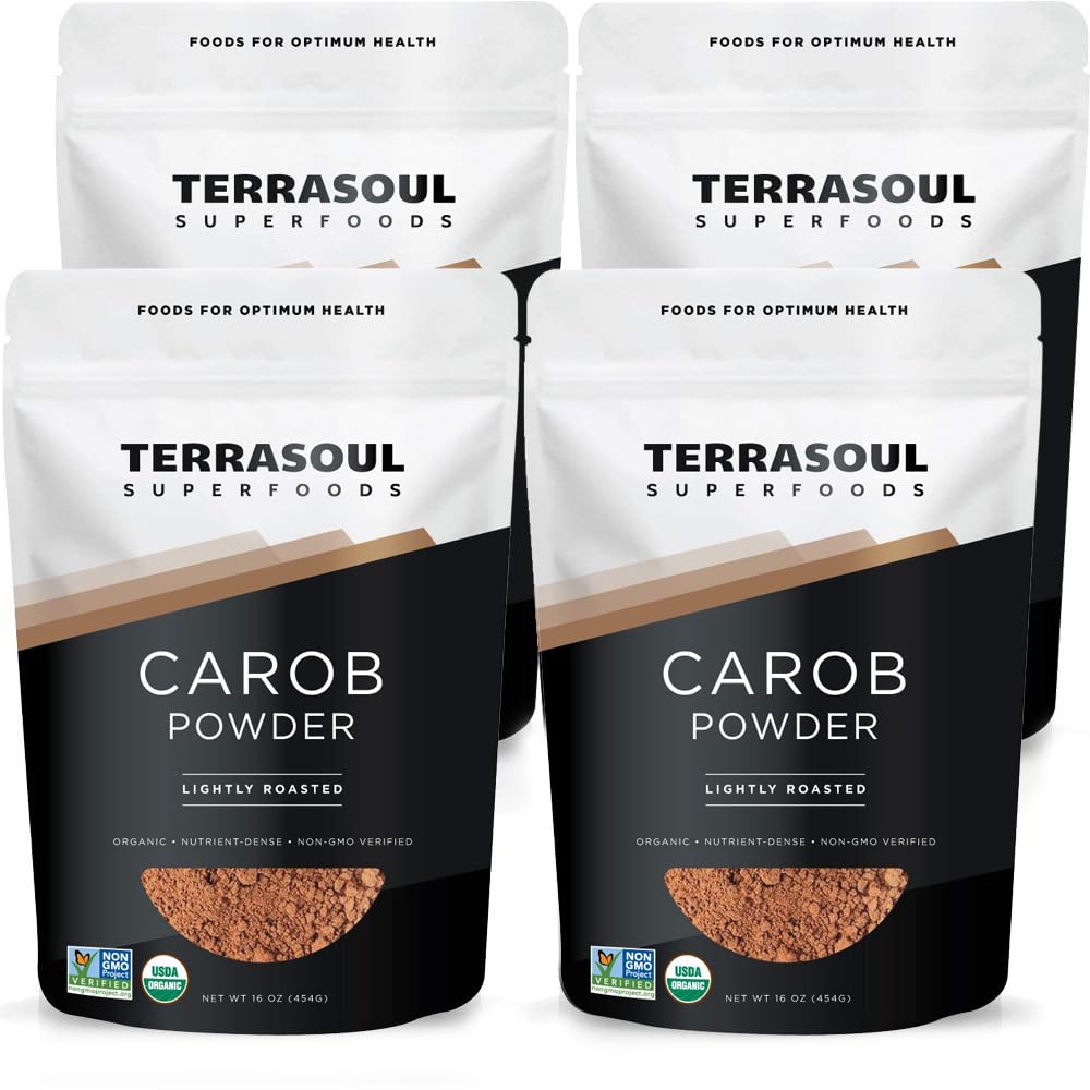 Terrasoul Carob Powder packaging close-up showing organic quality and clean packaging