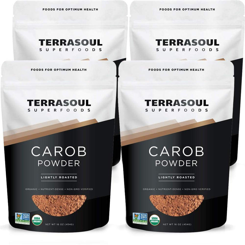 Terrasoul Carob Powder packaging close-up showing organic quality and clean packaging