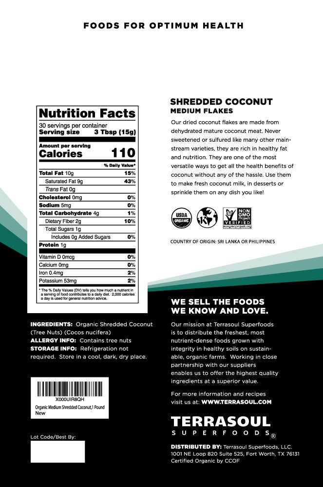Terrasoul coconut flakes medium flakes closeup – shows texture for cereals and cooking