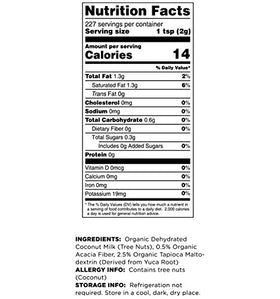 Terrasoul coconut milk powder certifications close-up highlights organic, GMO-free credentials