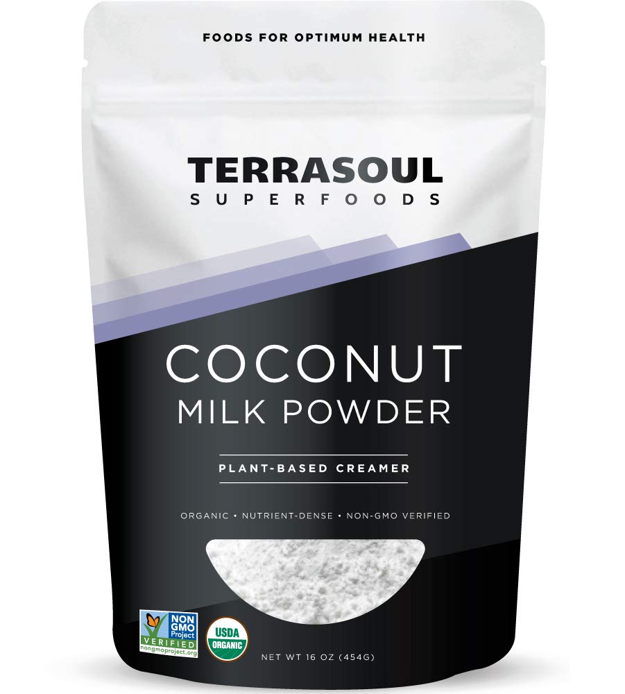 Terrasoul coconut milk powder front-pack shows organic, dairy-free creamer option