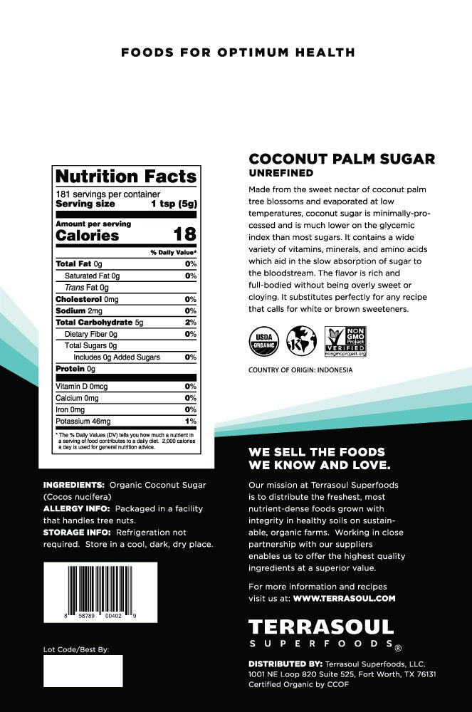 Terrasoul coconut sugar jar closeup, unrefined vegan sugar