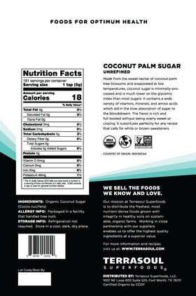 Terrasoul coconut sugar jar closeup, unrefined vegan sugar
