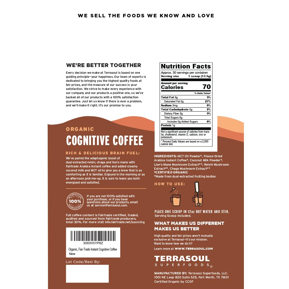 Terrasoul Cognitive Mushroom Coffee serving scoop with powder for easy daily servings