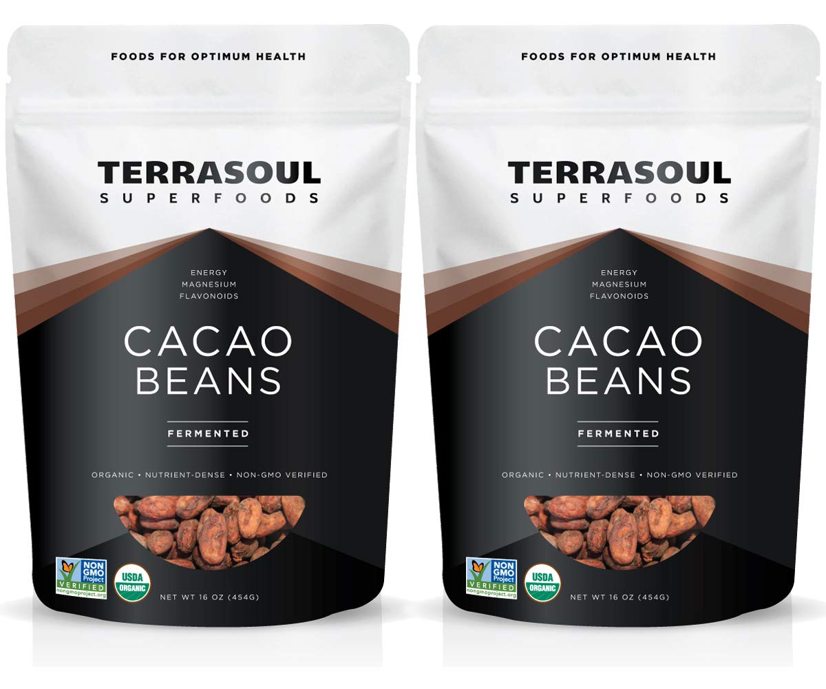 Terrasoul organic Criollo cacao beans 2 lb pack for smoothies and baking.