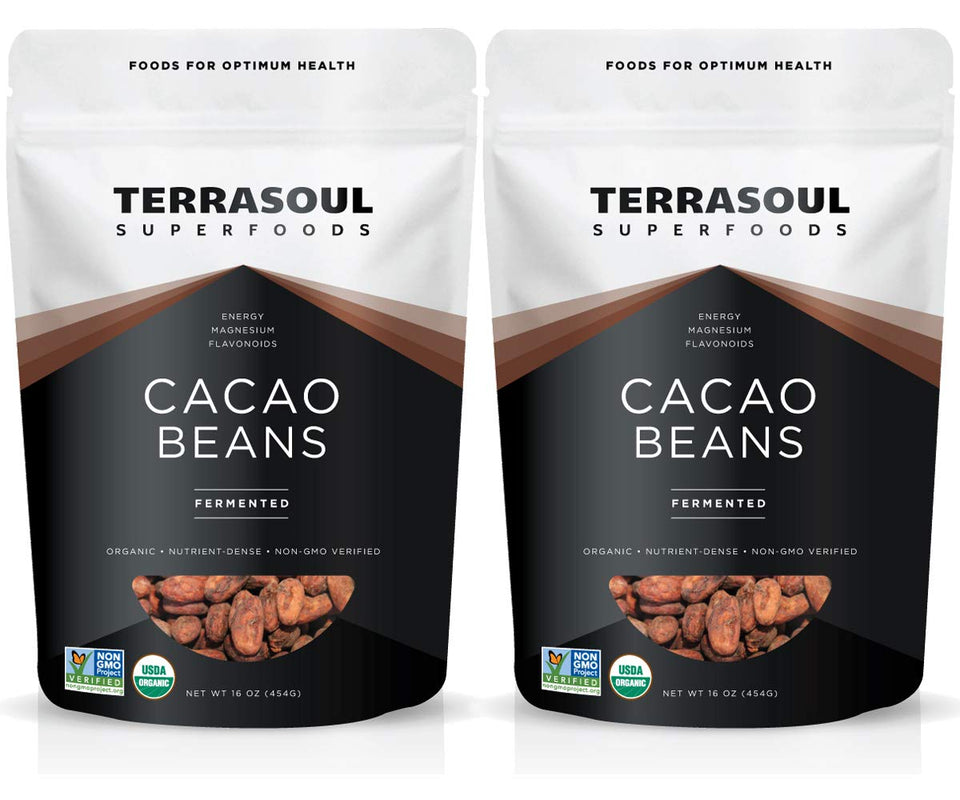 Terrasoul organic Criollo cacao beans 2 lb pack for smoothies and baking.