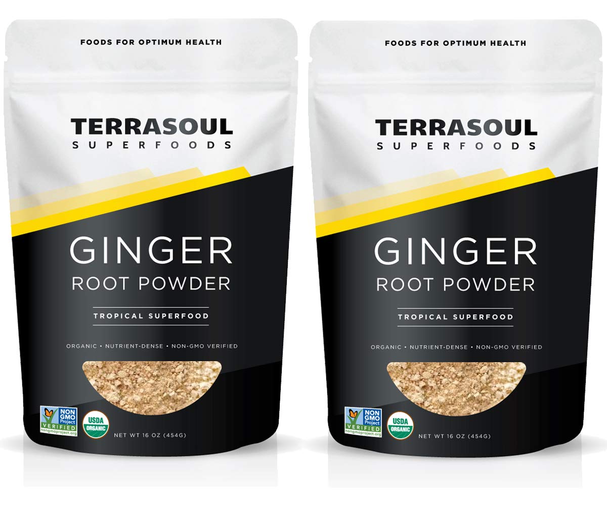 Terrasoul Ginger Powder 2 lb packaging shows brand label and fresh organic product.