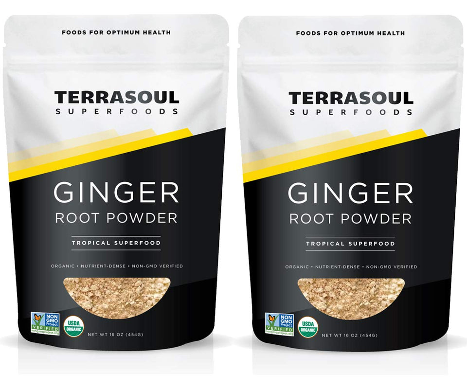 Terrasoul Ginger Powder 2 lb packaging shows brand label and fresh organic product.