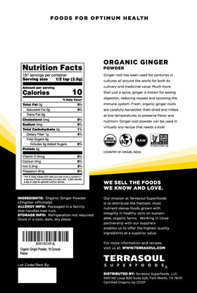 Terrasoul Ginger Powder close-up texture highlights fine amber powder for convenient cooking.