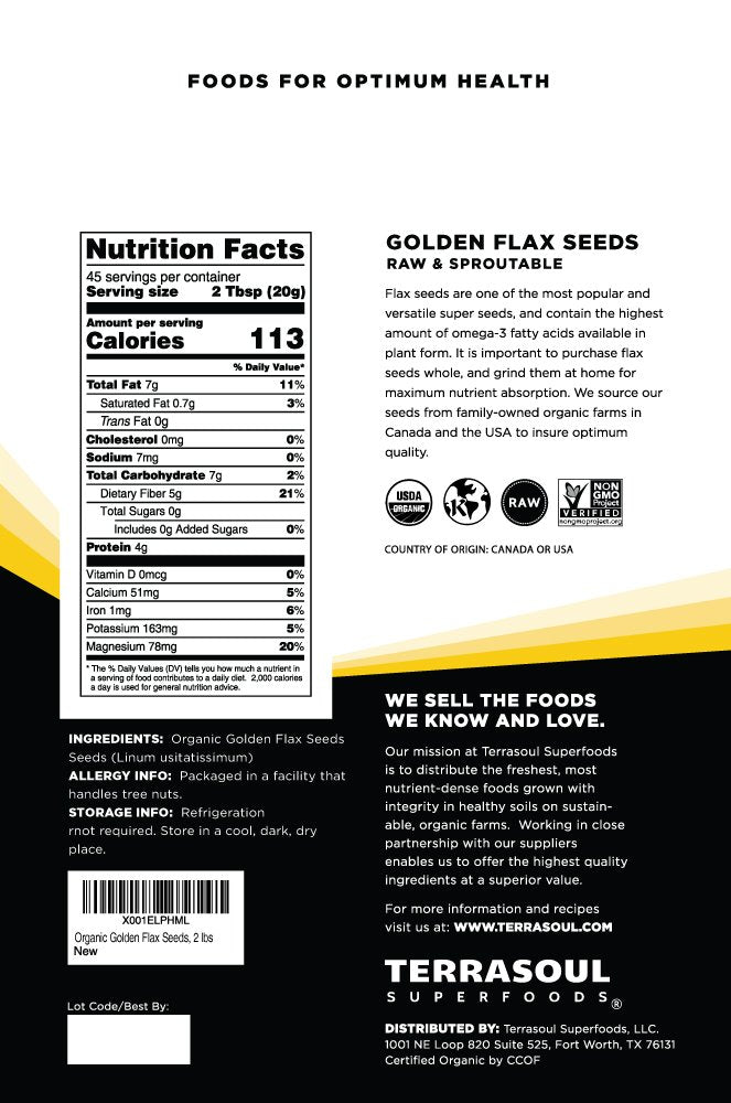 Terrasoul Golden Flax Seeds closeup shows warm golden color and crisp texture.