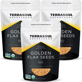 Terrasoul Golden Flax Seeds pouch with label, organic omega-3 source