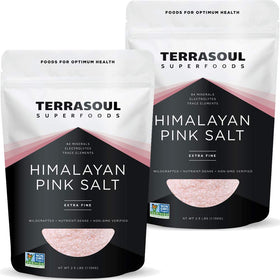 Terrasoul Himalayan Pink Salt extra-fine crystals in two-pack pouches for easy seasoning