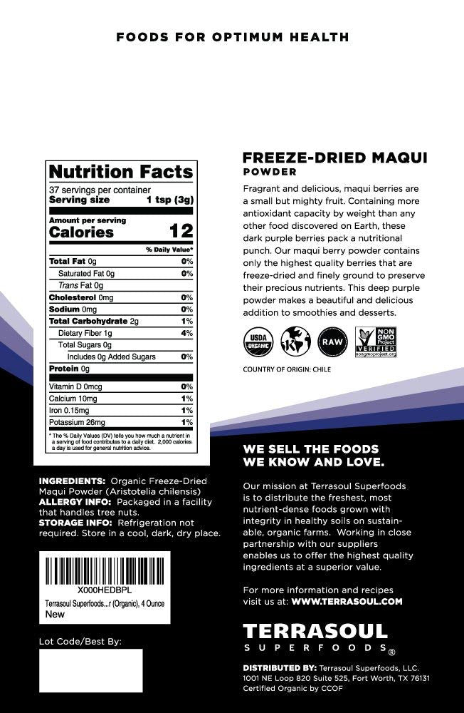 Terrasoul Maqui Berry Powder scoop for measured servings
