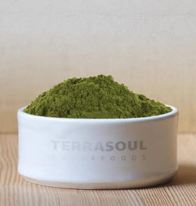 Terrasoul Moringa leaf powder in a smoothie bowl adds color and nutrition.