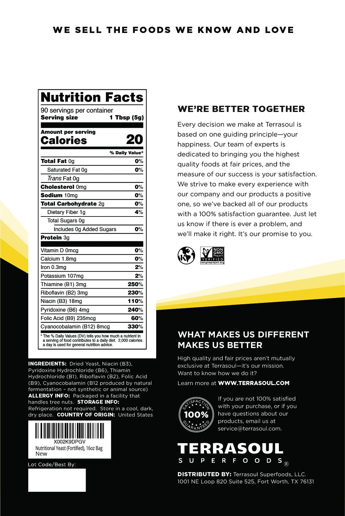 Terrasoul fortified yeast flakes close-up highlighting B vitamins fortification for meals