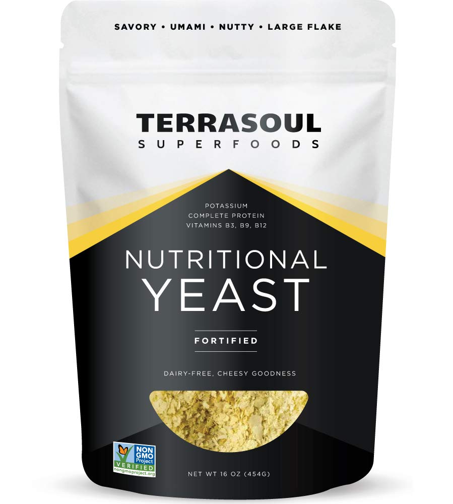 Terrasoul Nutritional Yeast Flakes in gluten-free resealable pouch for vegan cooking