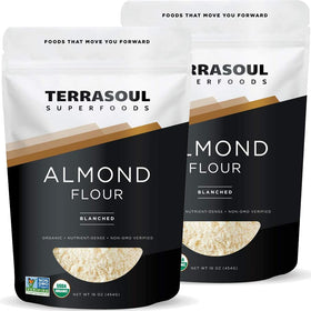 Terrasoul Organic Almond Flour bag front for keto baking versatility.