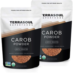 Terrasoul Organic Carob Powder 2lb pack, fiber-rich cocoa substitute for baking.