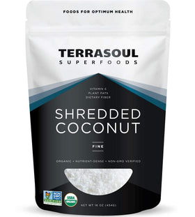 Terrasoul Organic Coconut Flakes 16oz package, ideal for baking and topping