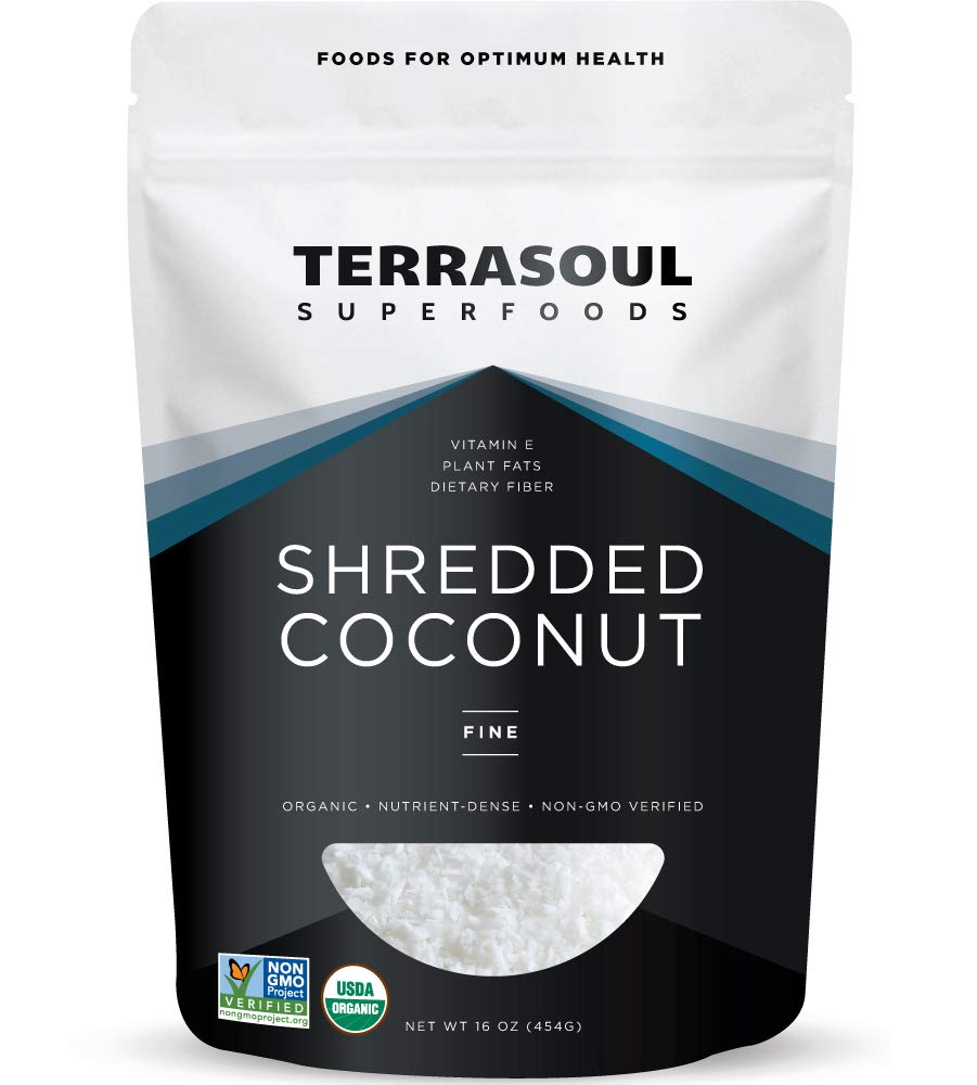 Terrasoul Organic Coconut Flakes 16oz package, ideal for baking and topping