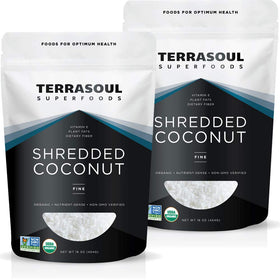 Terrasoul Organic Coconut Flakes 2lb pack close-up texture for baking and toppings.