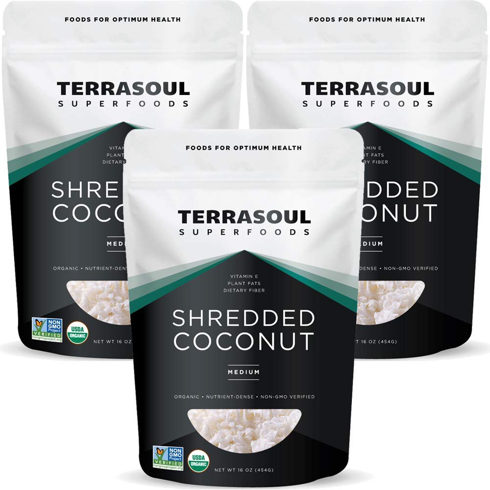 Terrasoul Organic Coconut Flakes 3lbs pack unsweetened, ideal for baking and toppings.