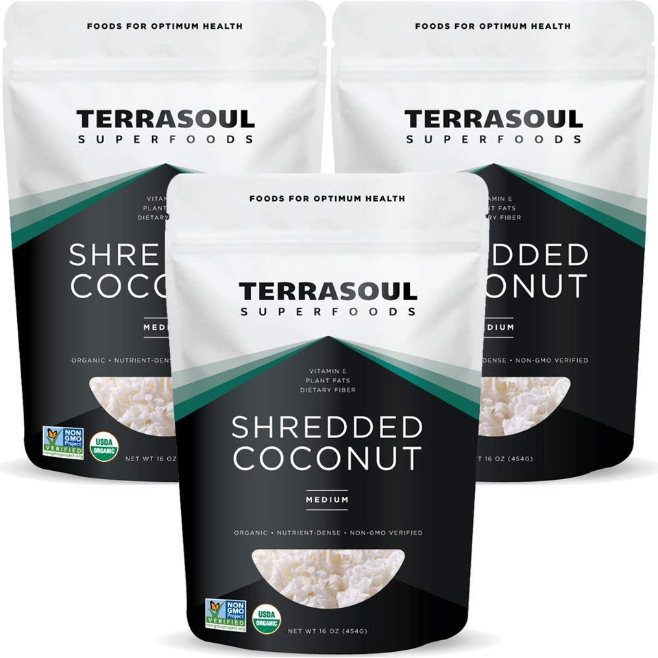 Terrasoul Organic Coconut Flakes 3lbs pack unsweetened, ideal for baking and toppings.