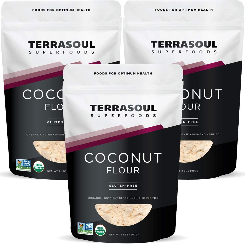 Terrasoul Organic Coconut Flour packaging shows premium organic ingredients for gluten-free baking